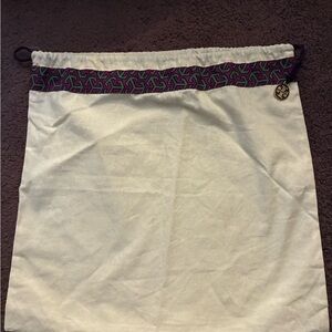 Tory Burch Drawstring Cotton Dust Bag w Gold tone Logo Charm NEW